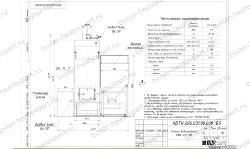 Автоматический угольный котел HeatExpert 0.3 МВт / 300 кВт чертеж