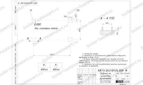 Фундамент котла HeatExpert 0.5 МВт / 500 кВт с ОУР чертеж