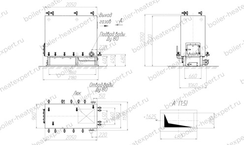 Чертеж котла HeatExpert КВм 0.35 МВт / 350 кВт с РПК