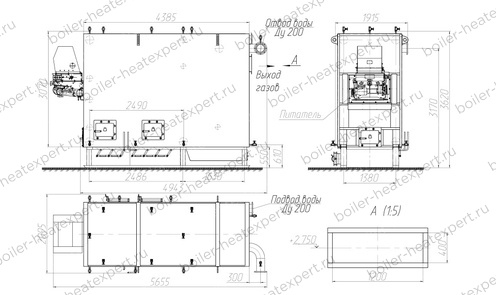 Чертеж котла HeatExpert КВм 0.5 МВт / 500 кВт с РПК