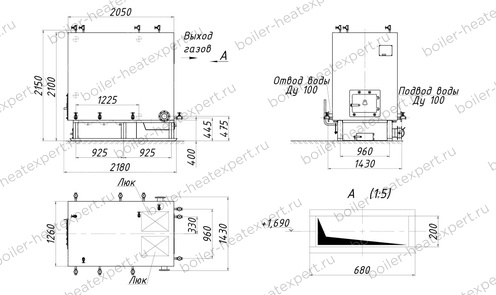Чертеж котла HeatExpert КВм 0.6 МВт / 600 кВт с РПК