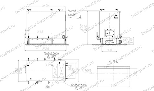 Чертеж котла HeatExpert КВм 0.8 МВт / 800 кВт с РПК