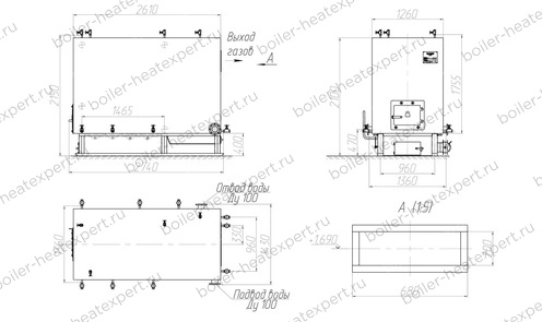 Чертеж котла HeatExpert КВм 0.93 МВт / 930 кВт с РПК