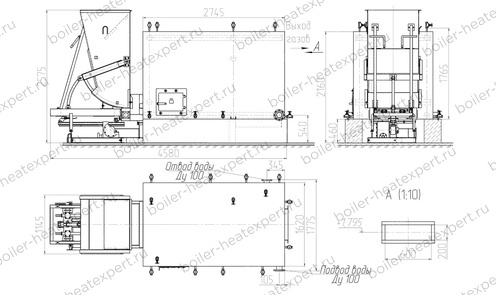 Чертеж котла HeatExpert КВм 1.0 МВт / 1000 кВт с ТШПМ