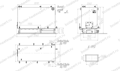 Чертеж котла HeatExpert КВм 1.16 МВт / 1160 кВт с РПК