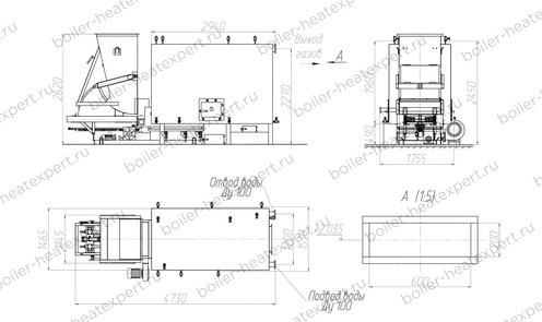 Чертеж котла HeatExpert КВм 1.16 МВт / 1160 кВт с ТШПМ