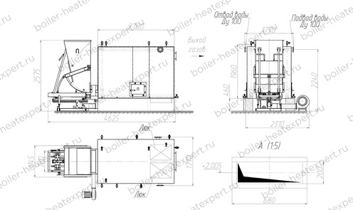 Чертеж котла HeatExpert КВм 1.28 МВт / 1280 кВт с ТШПМ