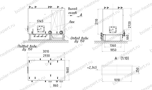 Чертеж котла HeatExpert КВм 1.86 МВт / 1860 кВт с РПК