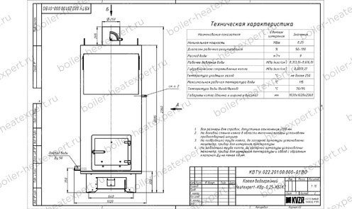Чертеж котла HeatExpert 0.25 МВт без дымососа
