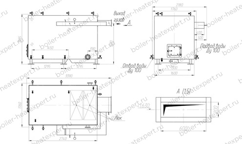 Чертеж котла HeatExpert 0.8 МВт без дымососа