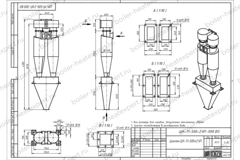 Чертеж циклона ЦН-11-500-2УП