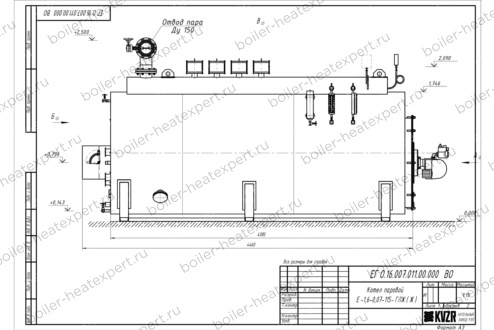 Чертеж парогенератора 1600 кг 115 °С газового