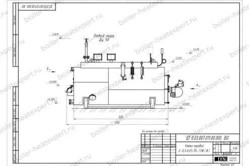 Чертеж парогенератора 300 кг 115 °С газового