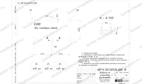 Фундамент котла КВр 0.6 МВт / 600 кВт HeatExpert чертеж