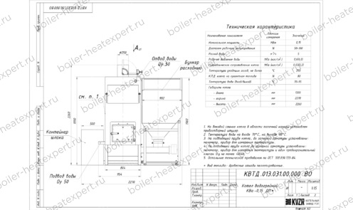 Пеллетный котел HeatExpert 0.15 МВт / 150 кВт чертеж