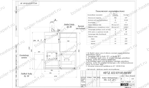 Пеллетный котел HeatExpert 0.25 МВт / 250 кВт чертеж