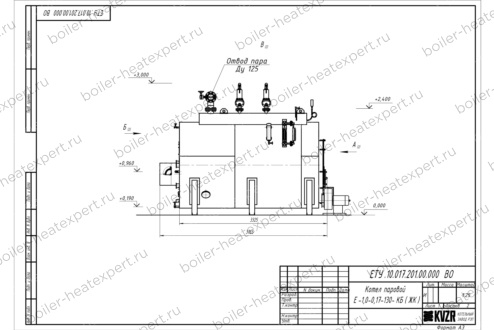 Чертеж угольного парового котла STEAMEXPERT 1000 кг / 1.0 т 130 С