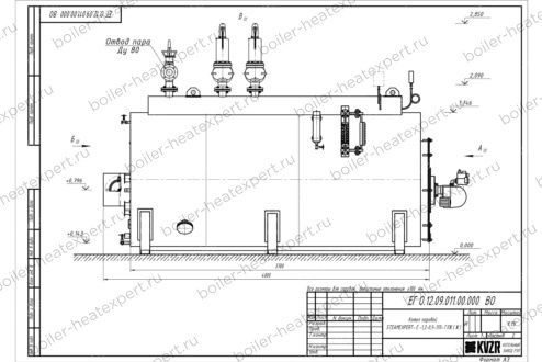 Чертеж дизельного парового котла STEAMEXPERT 1200 кг / 1.2 т 170 С