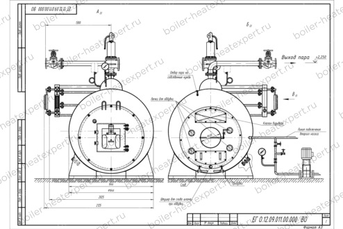 Чертеж парового котла STEAMEXPERT 1200 кг / 1.2 т 170 С на дизеле