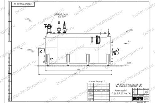 Чертеж дизельного парового котла STEAMEXPERT 2500 кг / 2.5 т 130 С