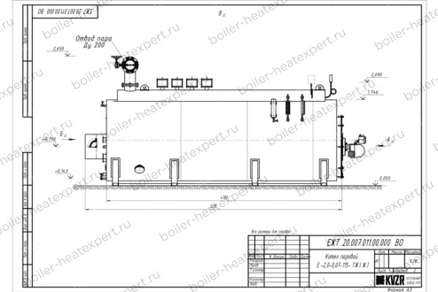 Чертеж парового котла STEAMEXPERT 2000 кг / 2.0 т 115 С на мазуте, нефти и отработке