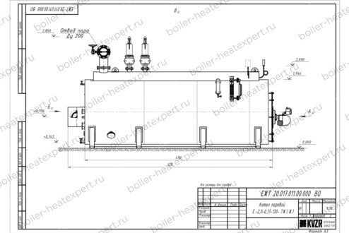 Чертеж парового котла STEAMEXPERT 2000 кг / 2.0 т 130 С на мазуте, нефти и отработке
