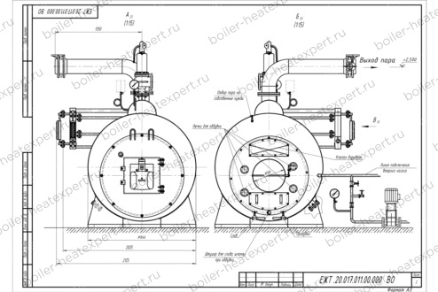 Чертеж парового котла STEAMEXPERT 2000 кг / 2.0 т 130 С на мазуте, нефти и отработанном масле
