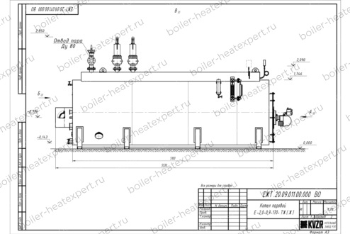 Чертеж парового котла STEAMEXPERT 2000 кг / 2.0 т 170 С на мазуте, нефти и отработке