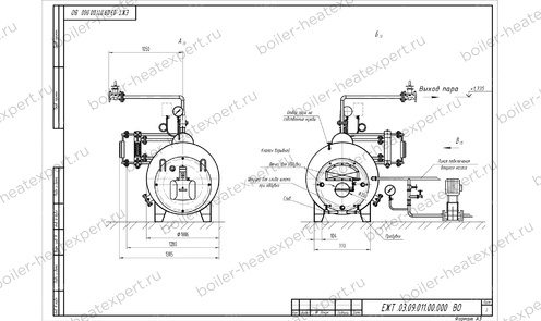 Чертеж парового котла STEAMEXPERT 300 кг / 0.3 т 170 С на мазуте, нефти и отработанном масле