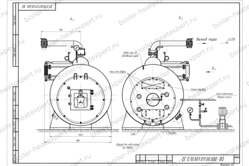 Чертеж парового котла STEAMEXPERT 1000 кг / 1.0 т 115 С на газе