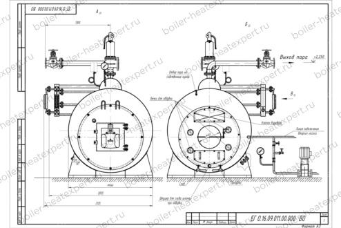 Чертеж парового котла STEAMEXPERT 1600 кг / 1.6 т 170 С на газе