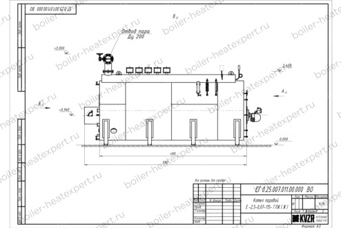 Чертеж газового парового котла STEAMEXPERT 2500 кг / 2.5 т 115 С
